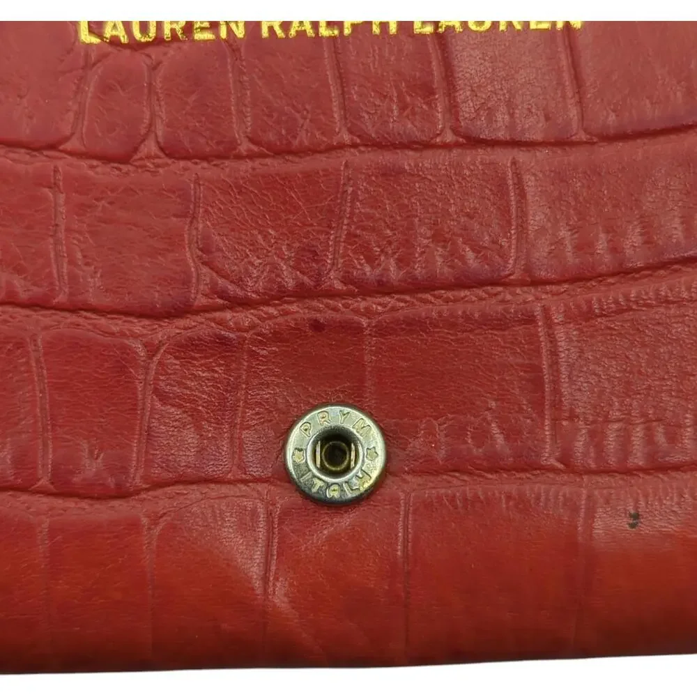 Lauren‎ Ralph Lauren Wallet Card Holder Red Croc Snap Close Wallet Change Purse